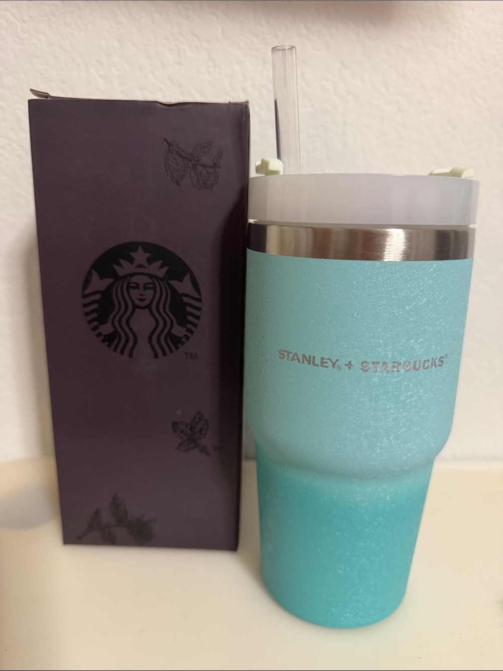 Starbucks Stanley Blue Tumbler gradient icicle new collab ice crack straw